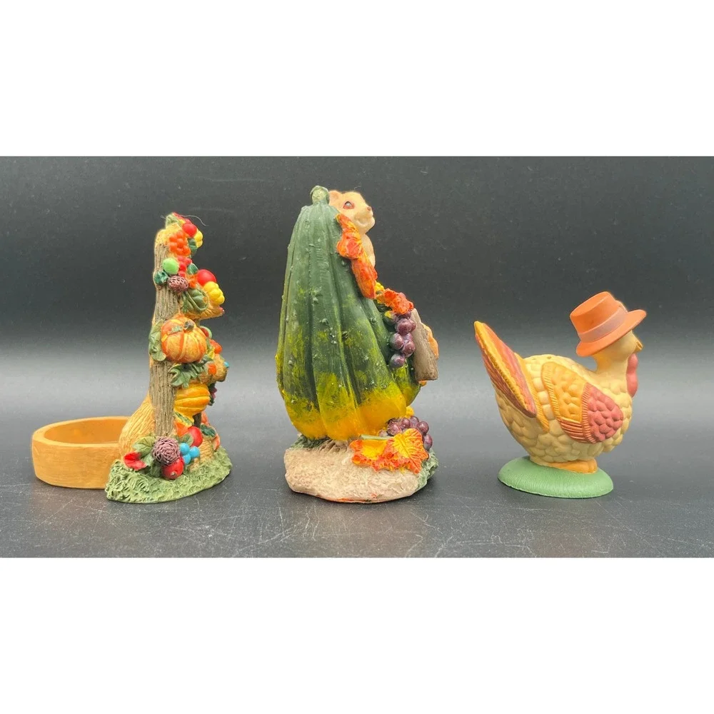 Thanksgiving Fall Decor Set Resin Squirrel Gourd Turkey Shaker Candle Holder